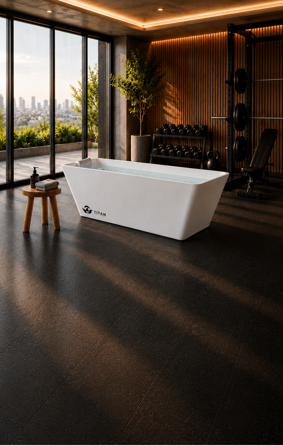 Cold plunge tub in a premium home wellness setting