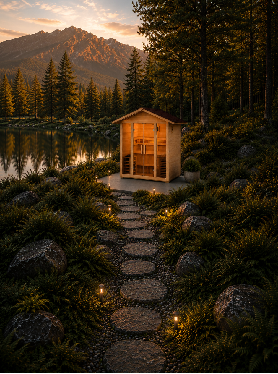 Premium home sauna in a warm wellness setting