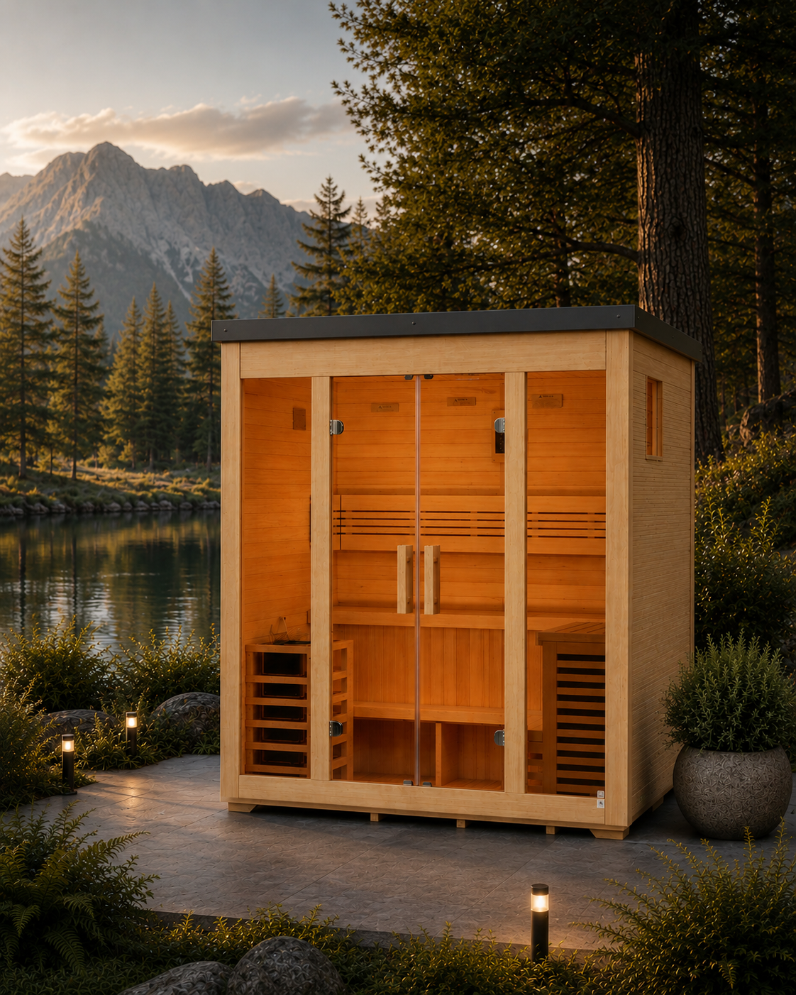 Golden Designs "Vorarlberg Flat Roof" 5 Person Outdoor Traditional Steam Sauna